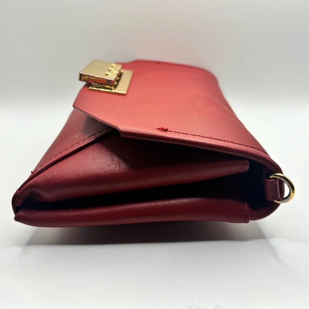 ZAC Zac Posen Red Leather Crossbody Clutch Gold Lock Earthette Style Bag
